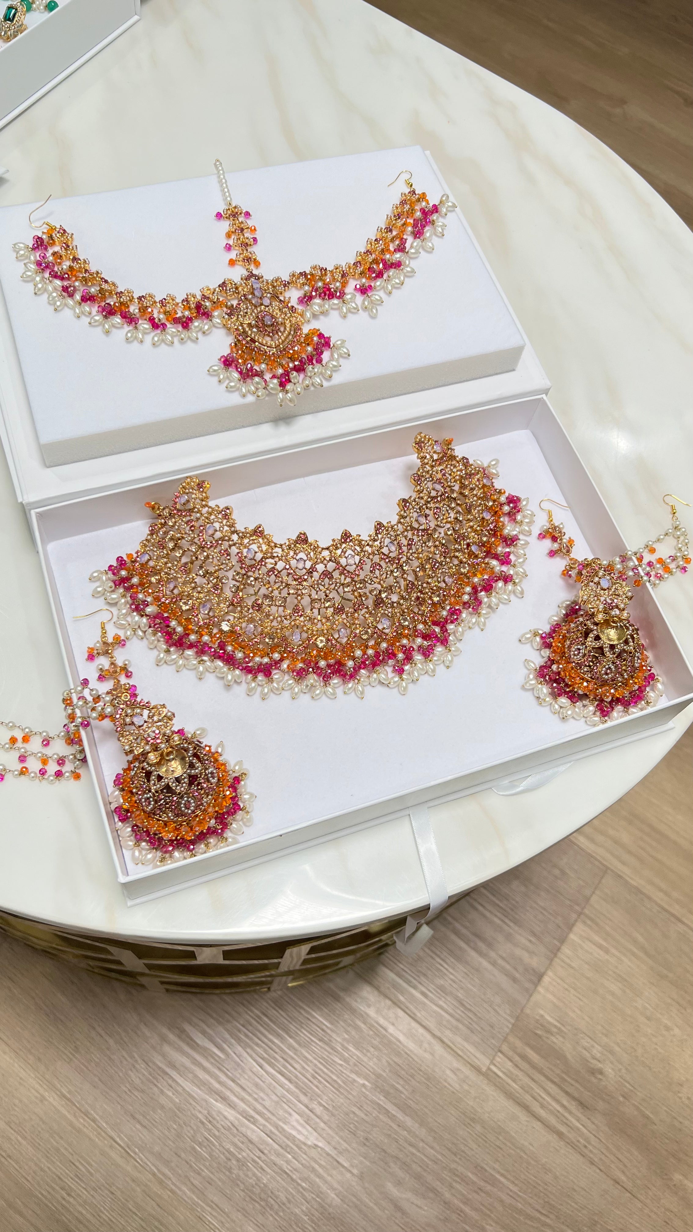 Ella Collar Necklace Set Pink/Orange