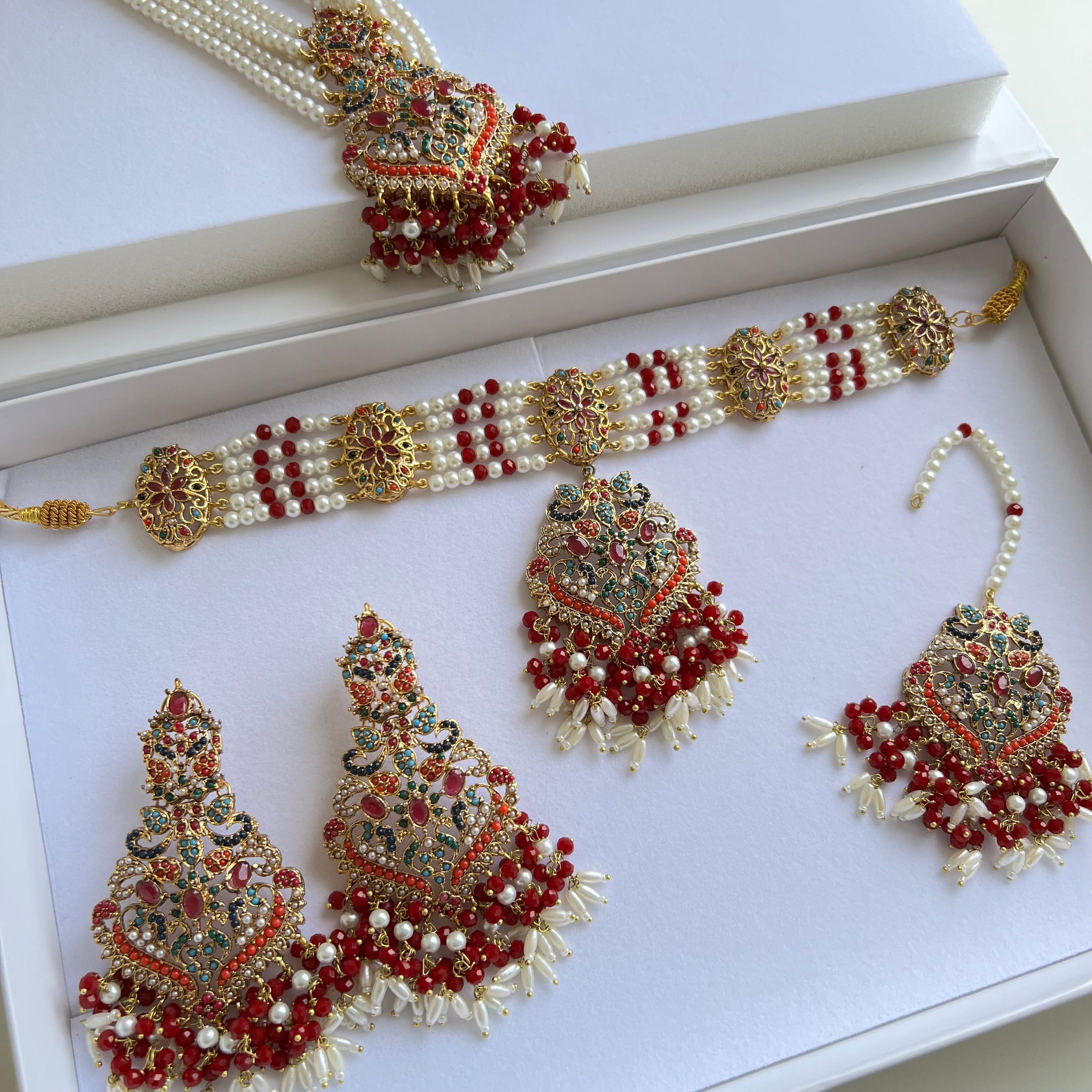 Anam Double Necklace Set Red