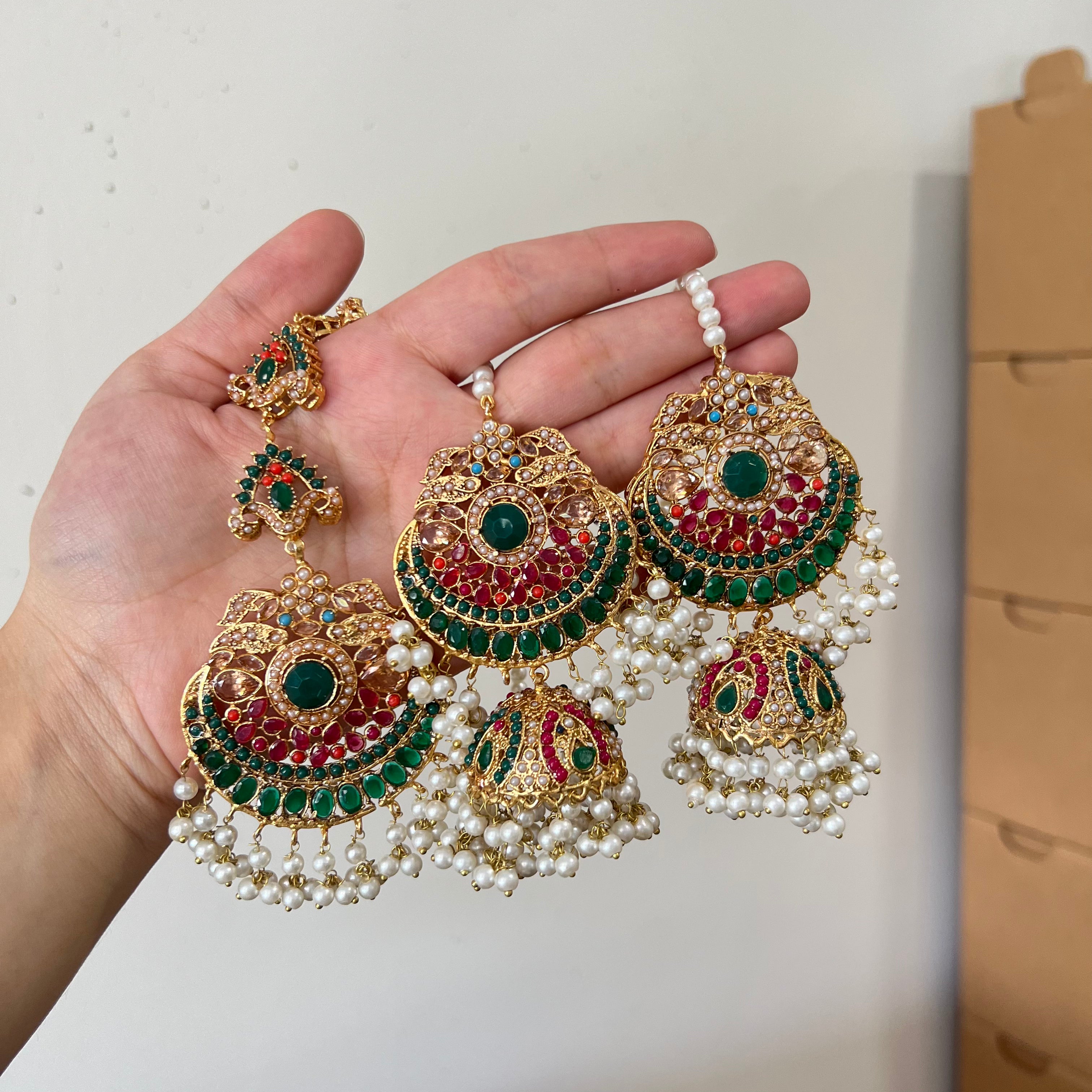 Dholki Earring Tikka Set Green