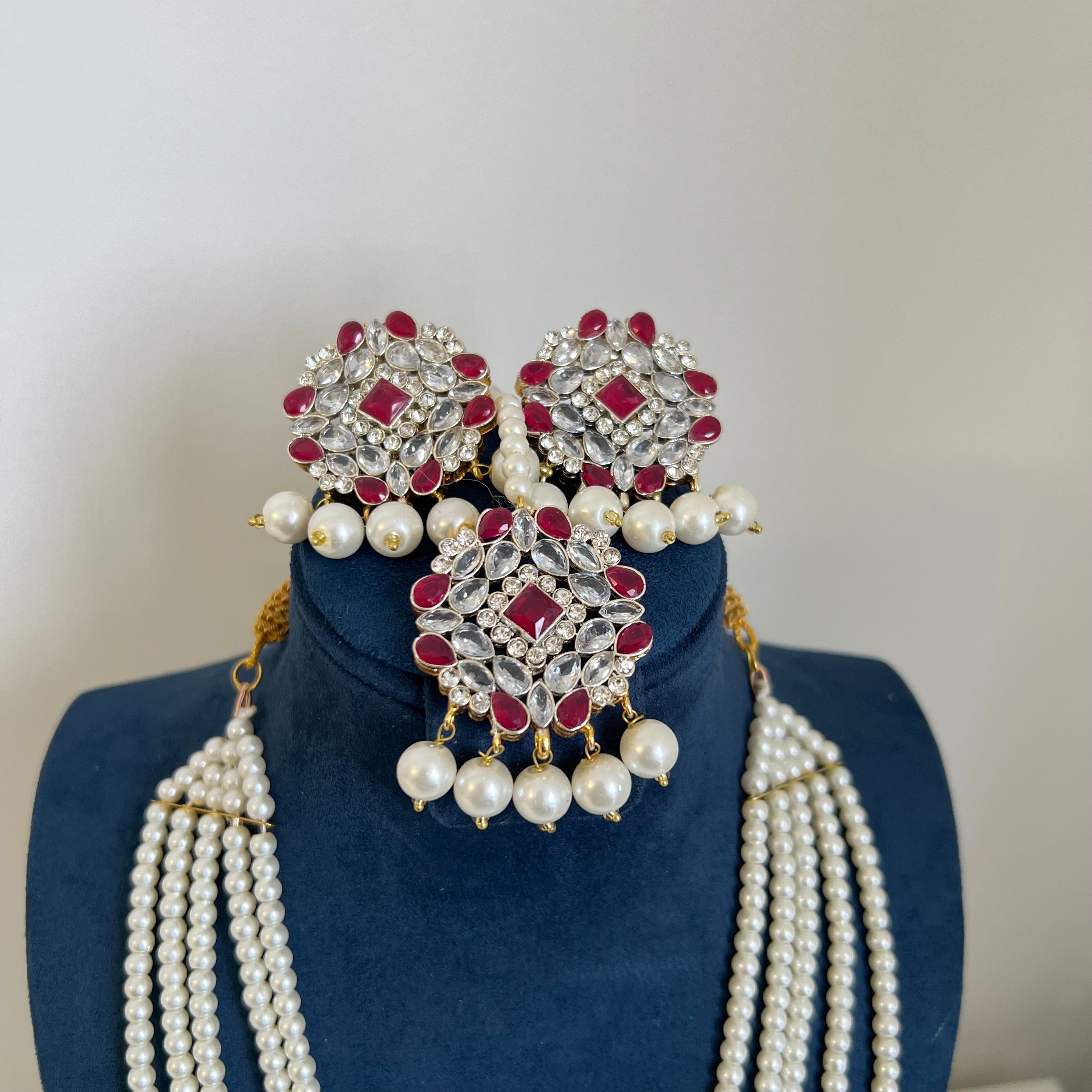 Maham long Necklace Set Pink