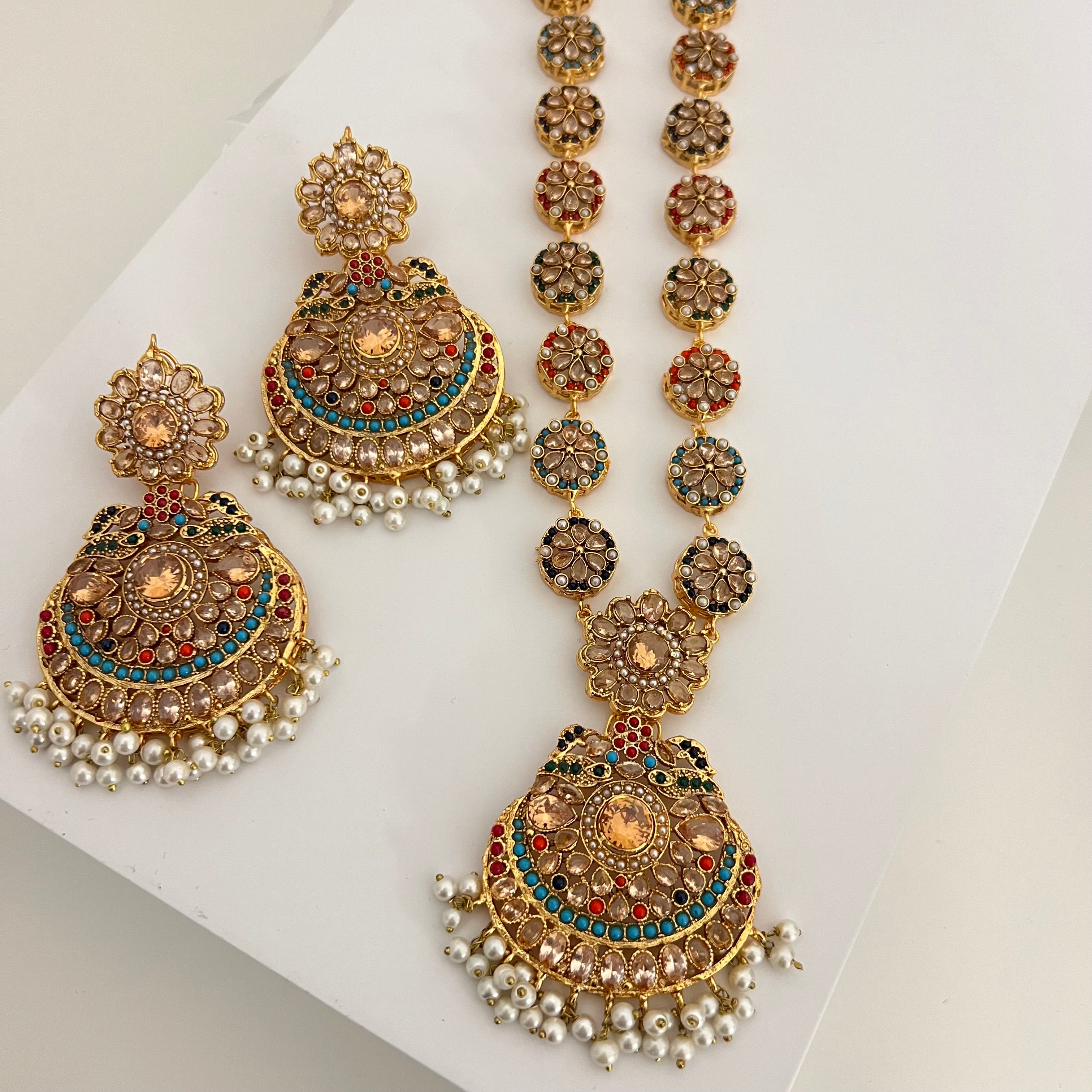 Dholak Long Necklace Set Gold