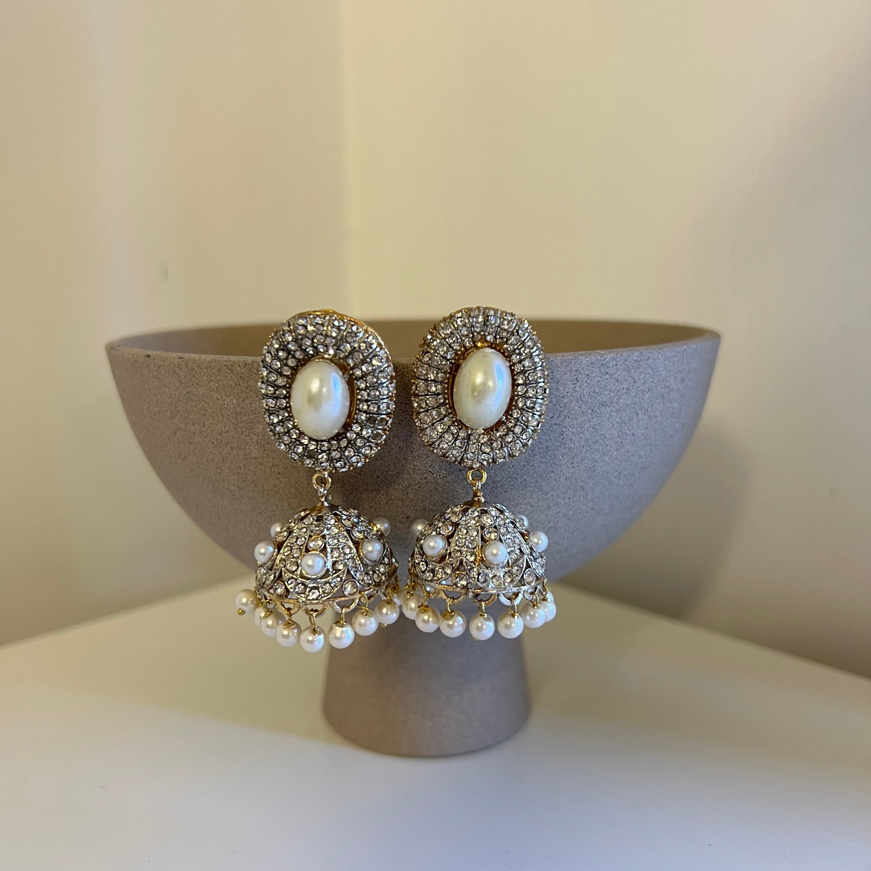 Sahar Jhumki Earrings White