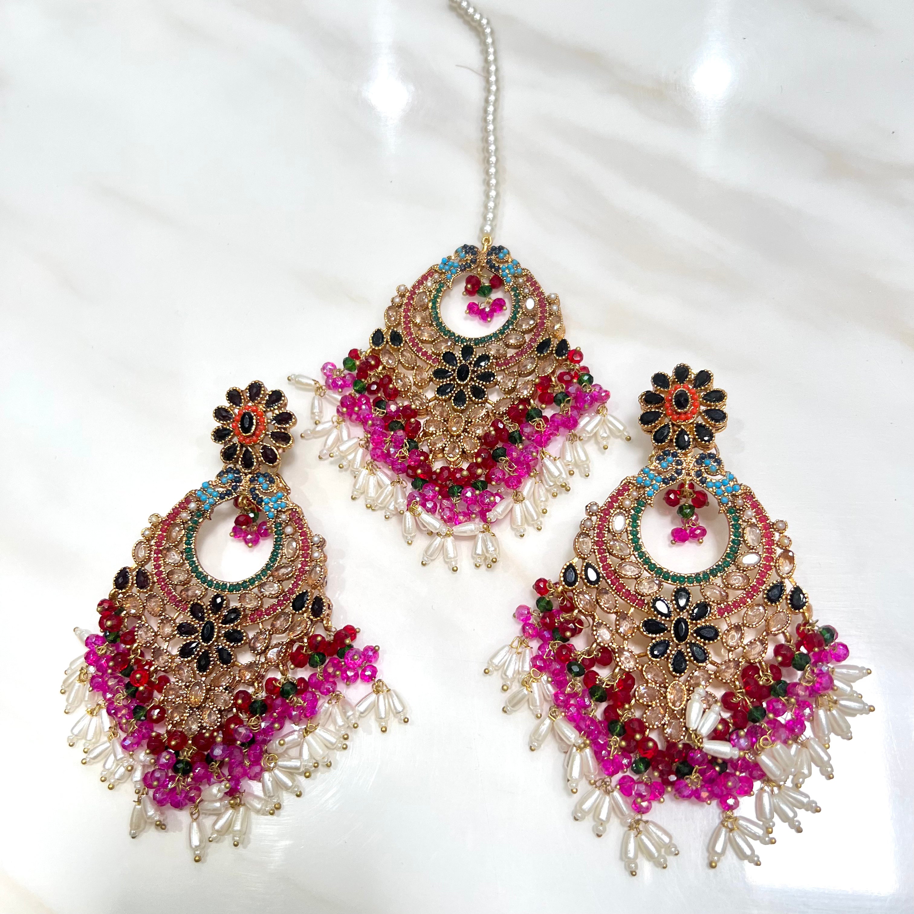 Nyra Earring & Tikka Black/Multicolour