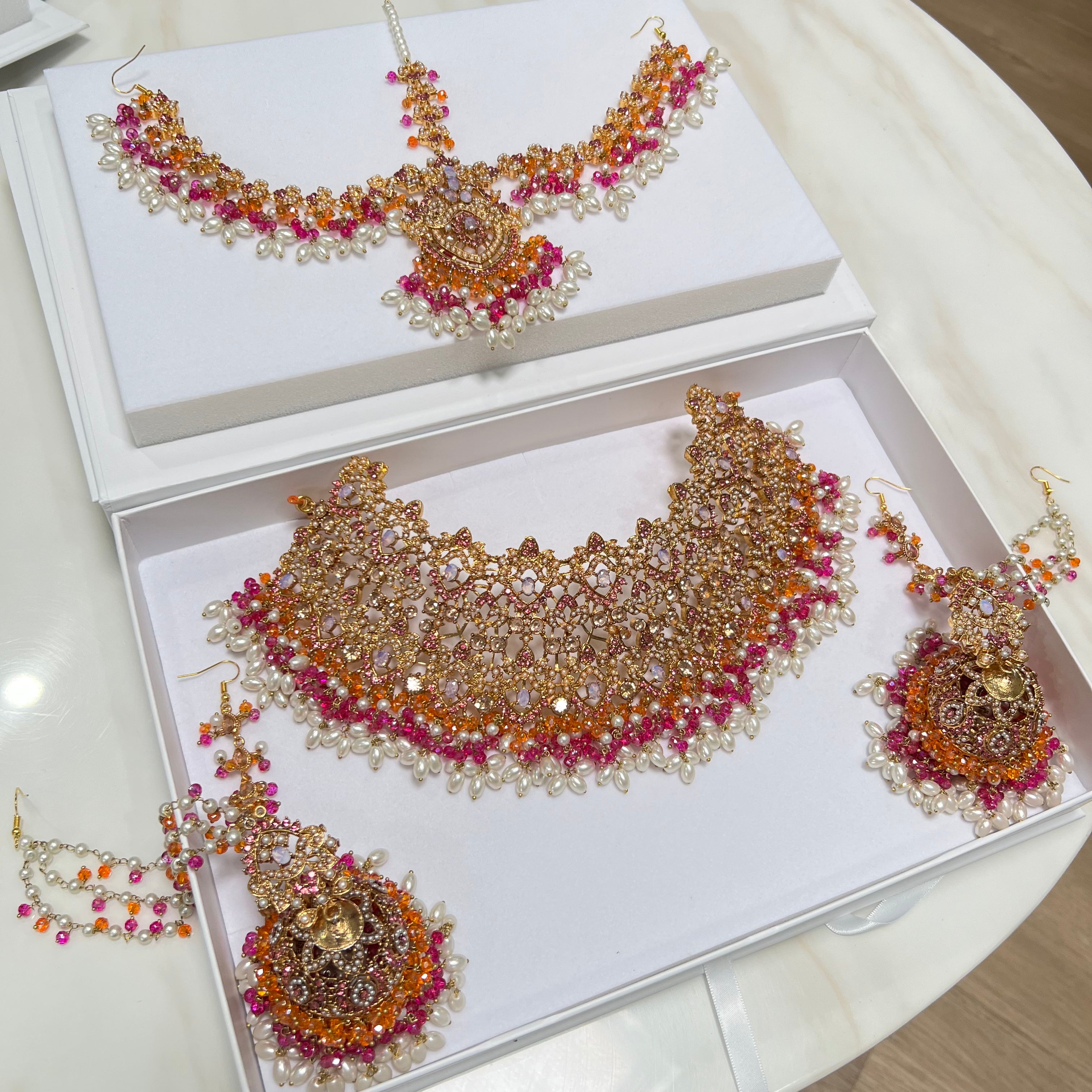 Ella Collar Necklace Set Pink/Orange