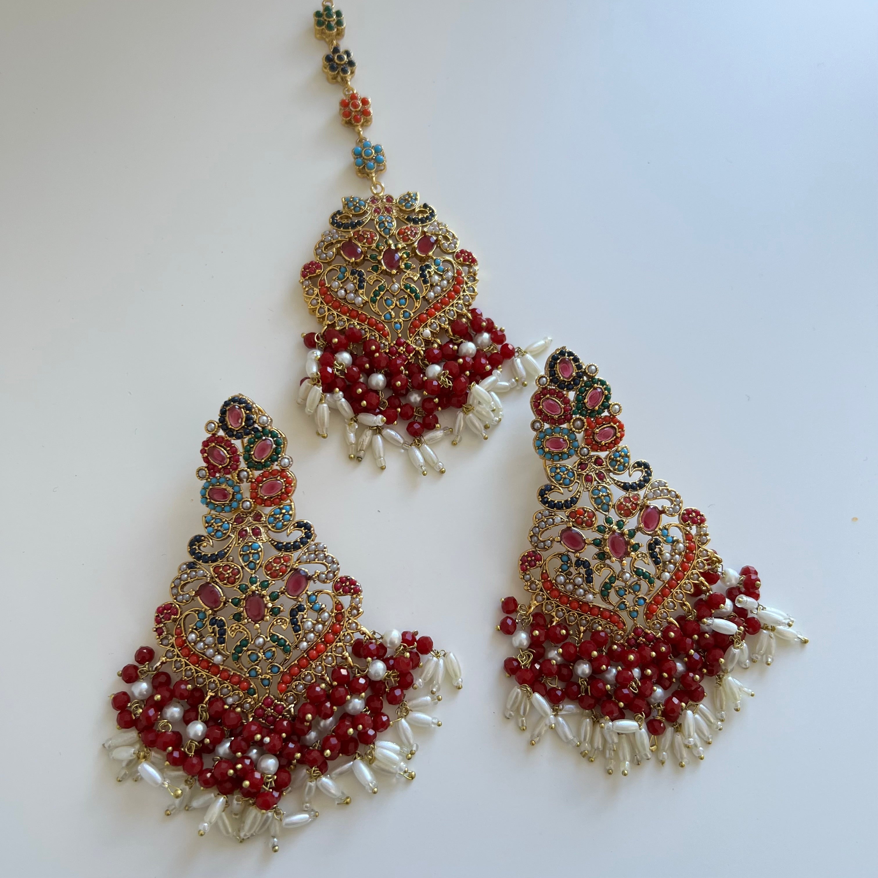 Anam Earring & Tikka Set Red