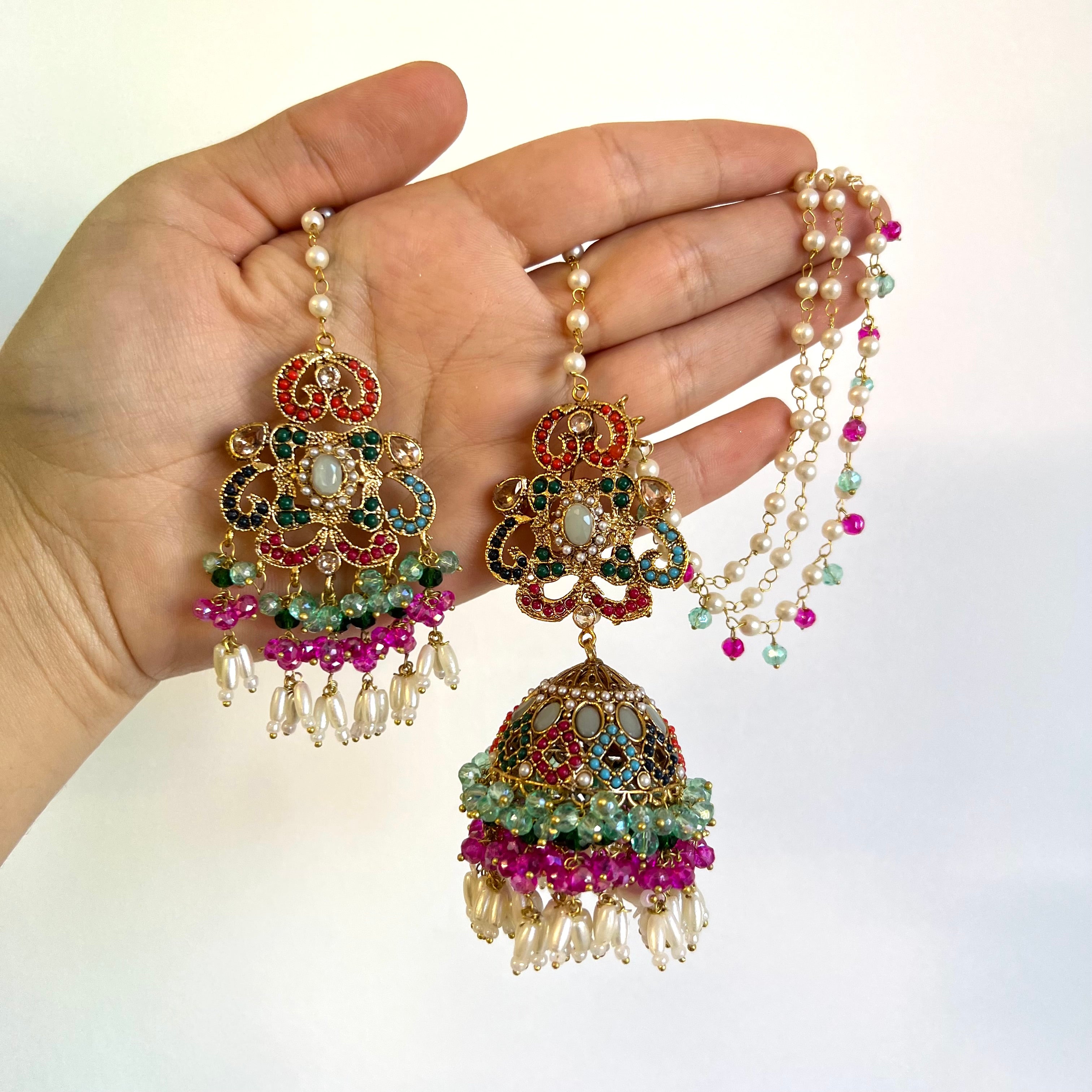 Zuni Earrings & Tikka Mint/Pink