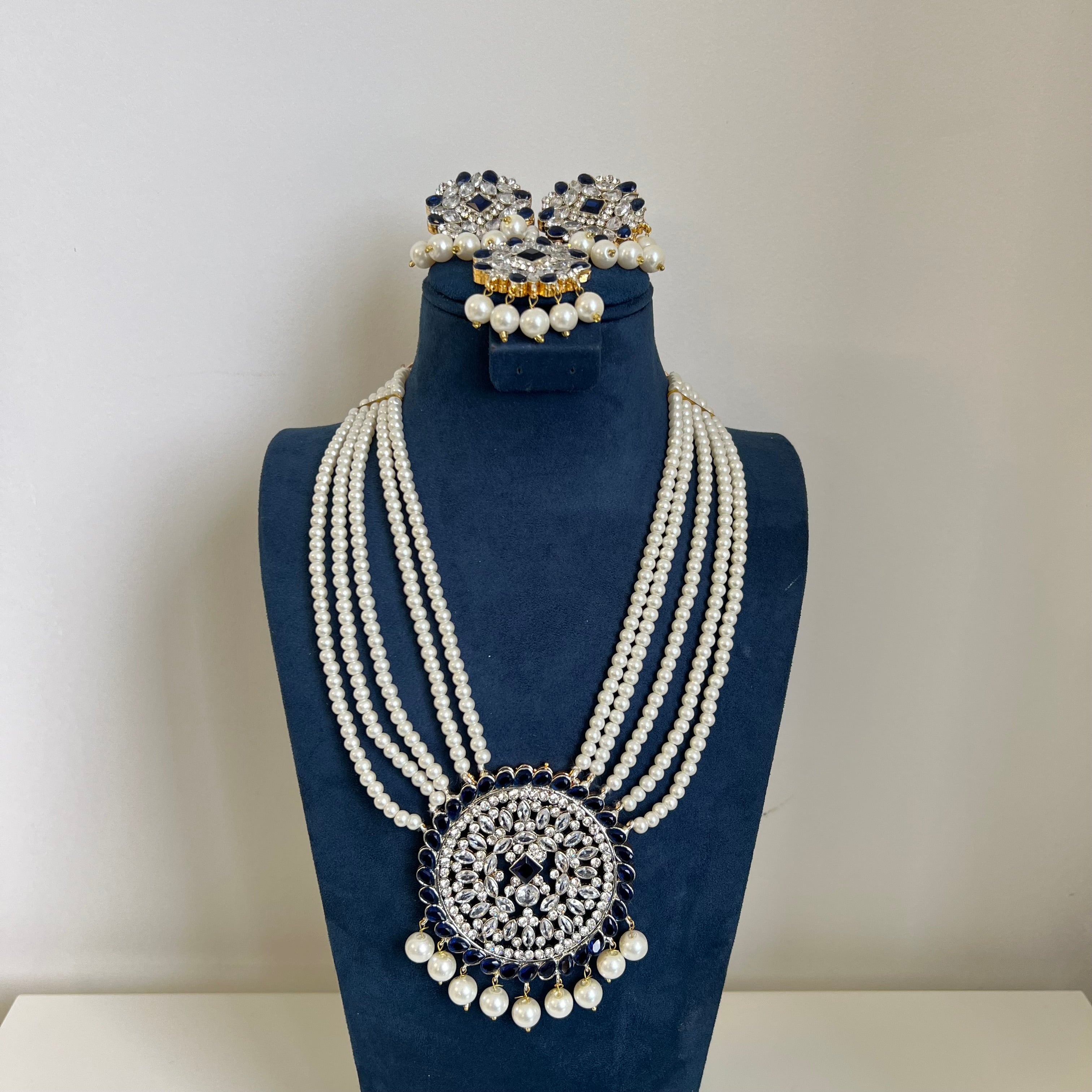 Maham long Necklace Set Navy Blue