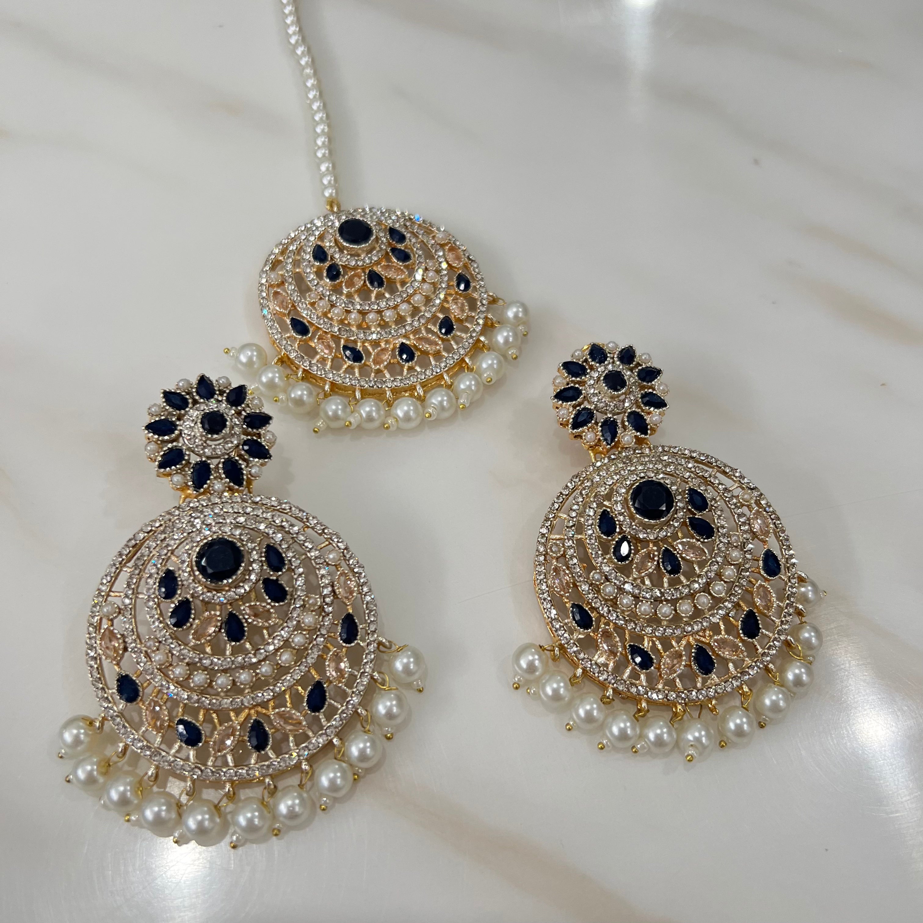 Soha Earring Tikka Set Navy Blue