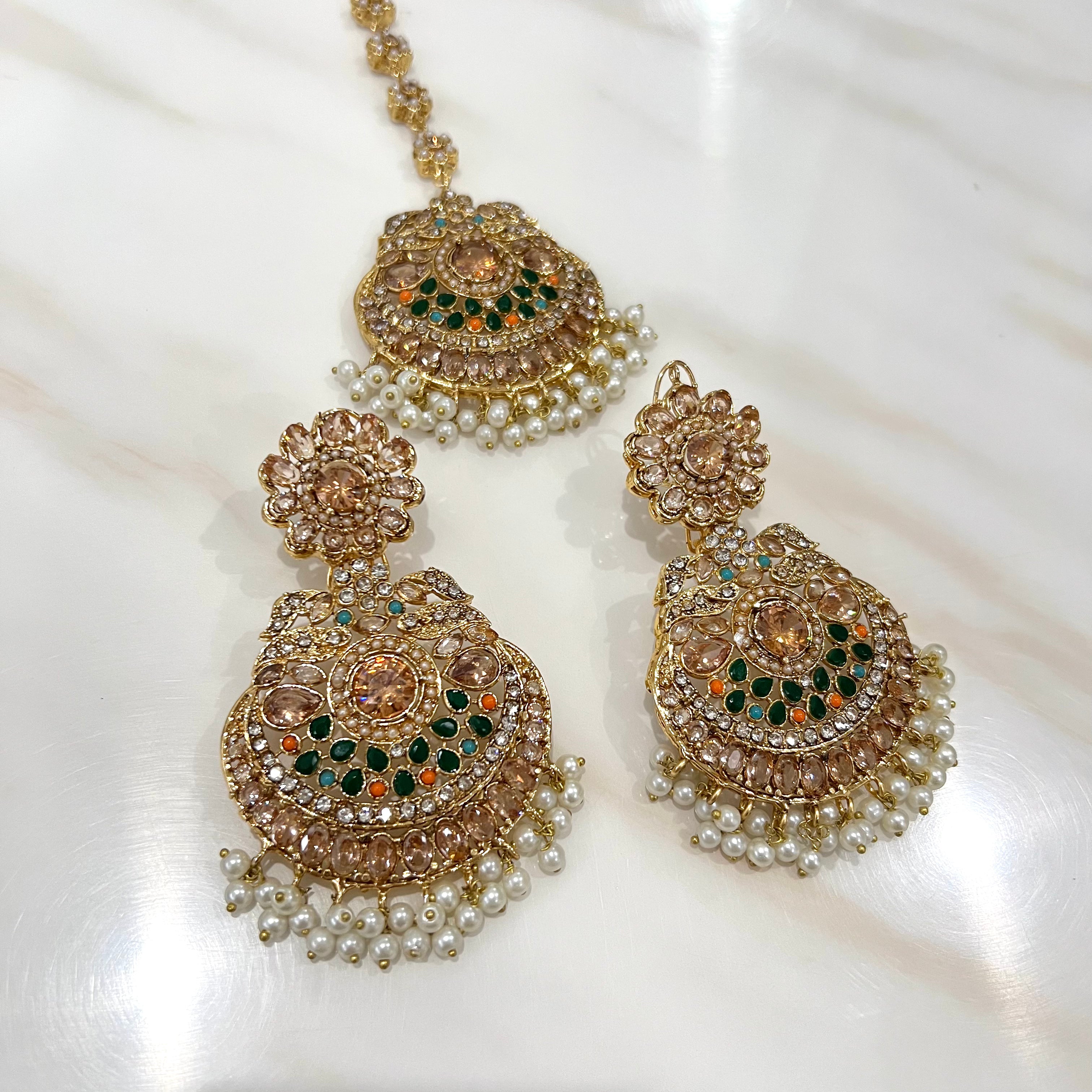 Dholki Earring Tikka Set Gold