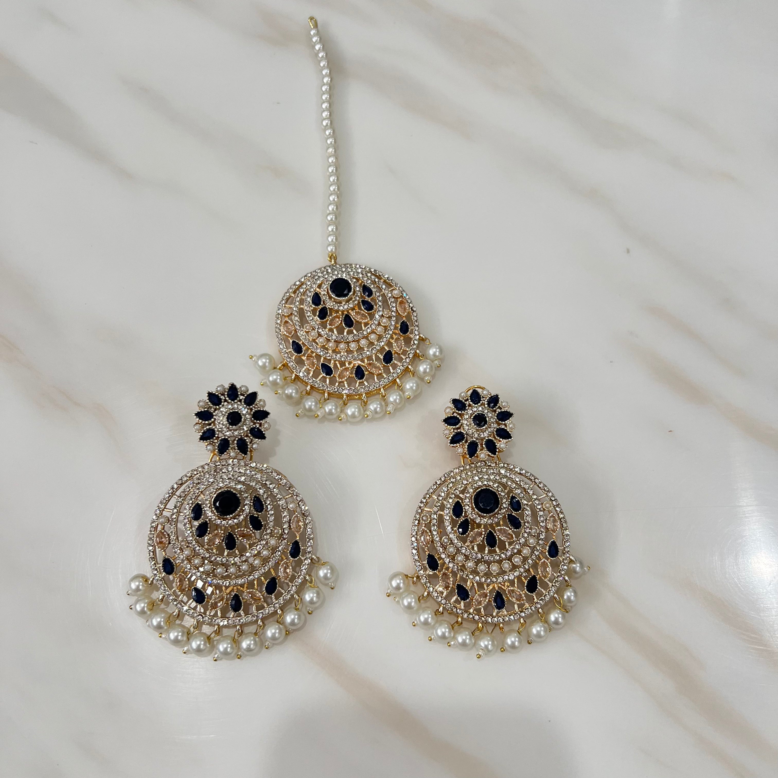 Soha Earring Tikka Set Navy Blue