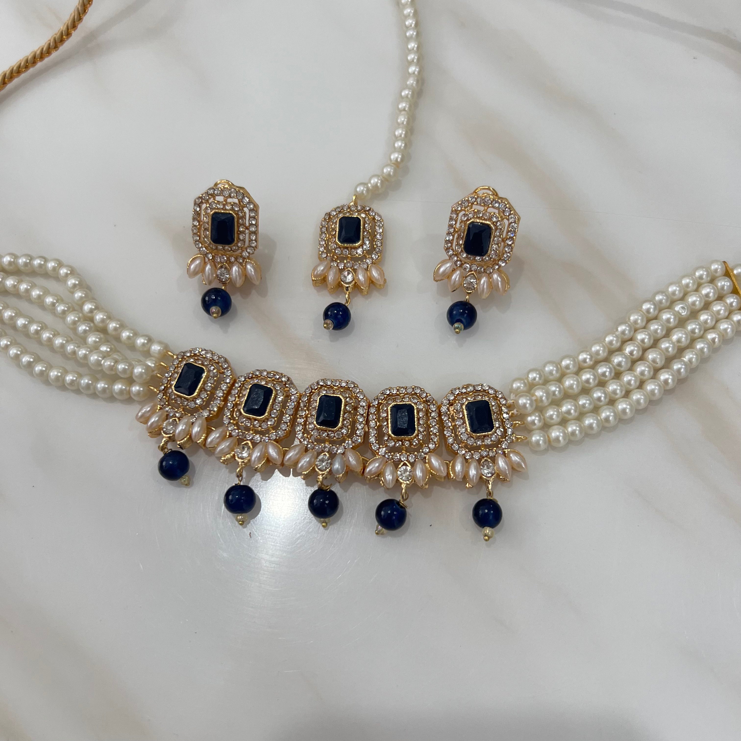 Nazia Choker Set Navy Blue