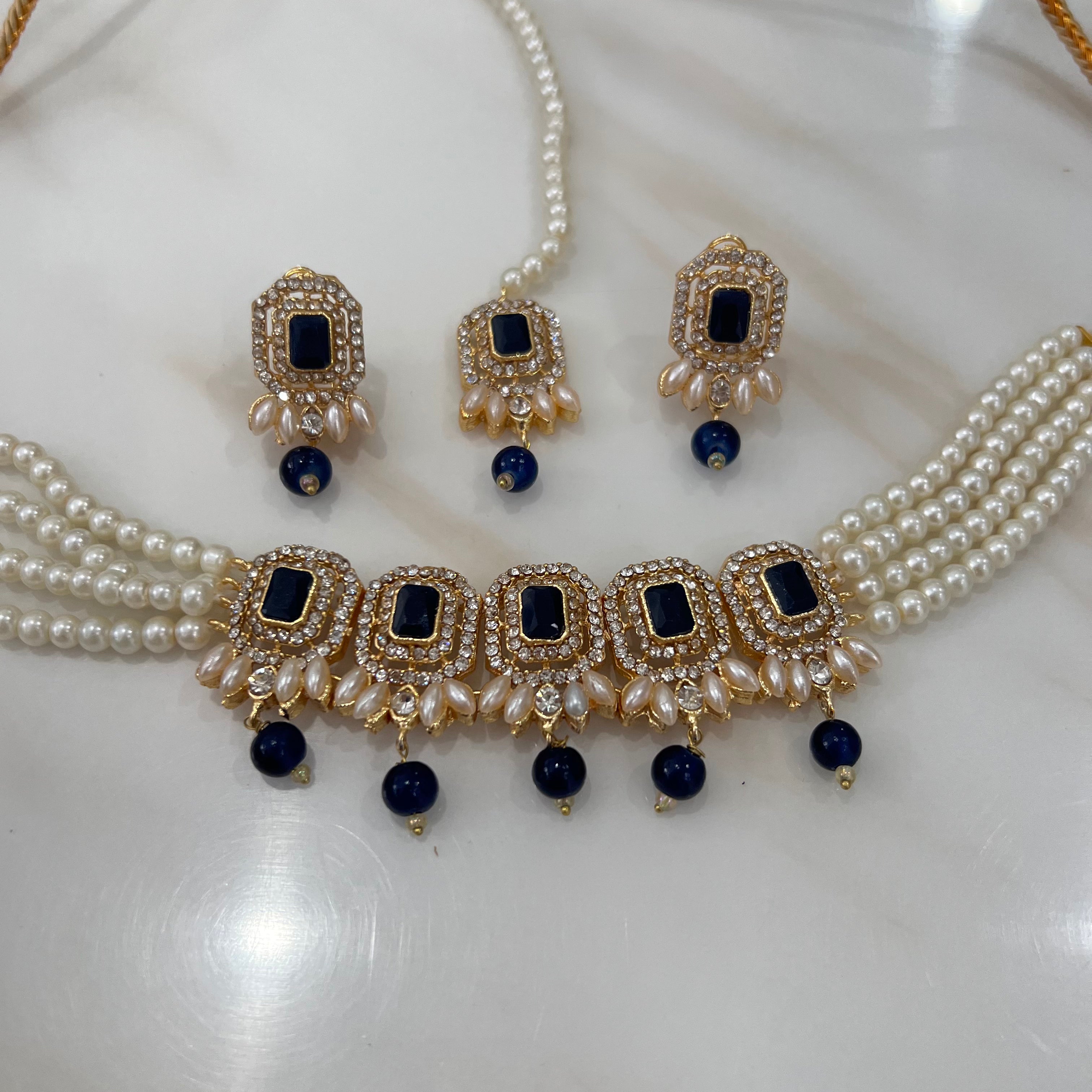 Nazia Choker Set Navy Blue