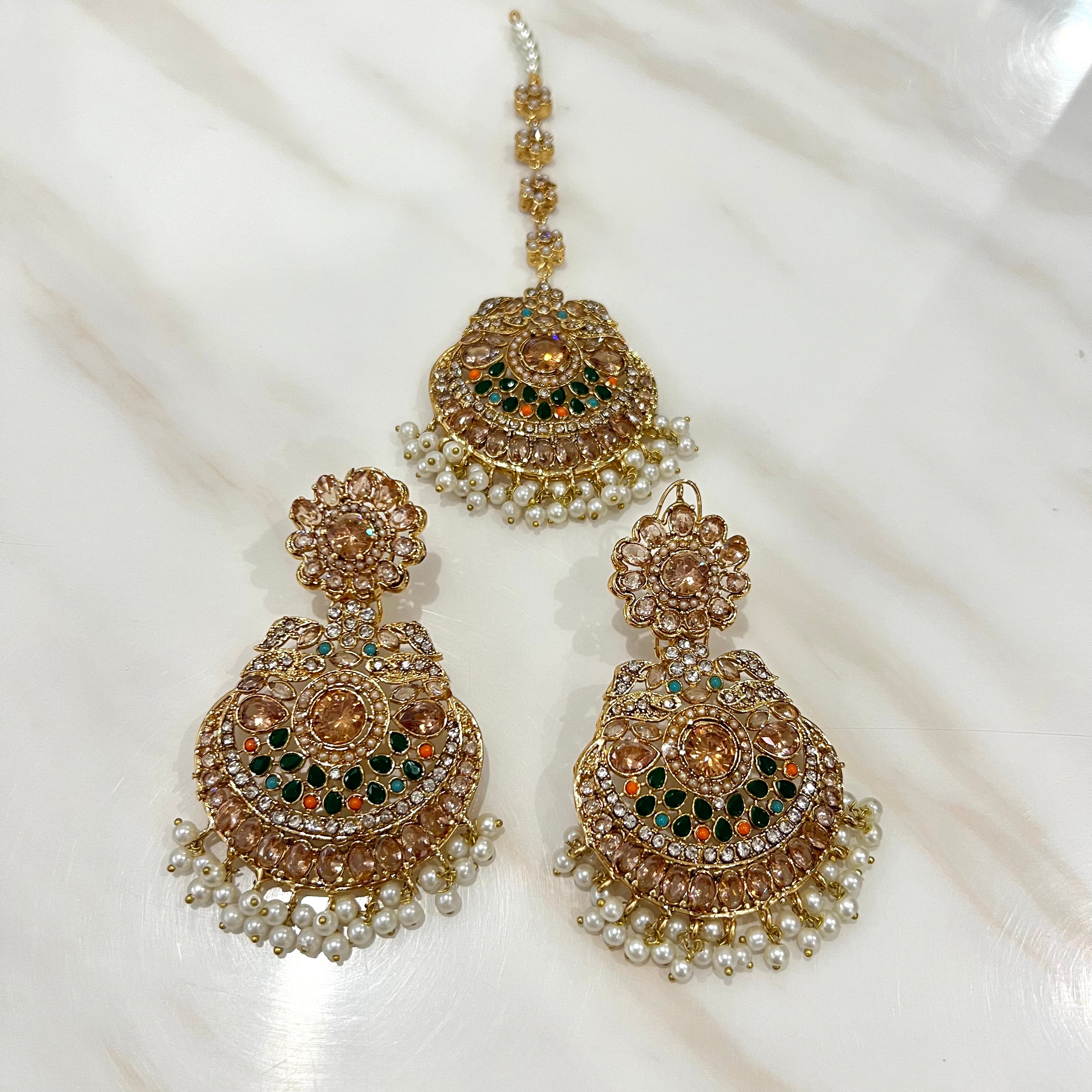 Dholki Earring Tikka Set Gold