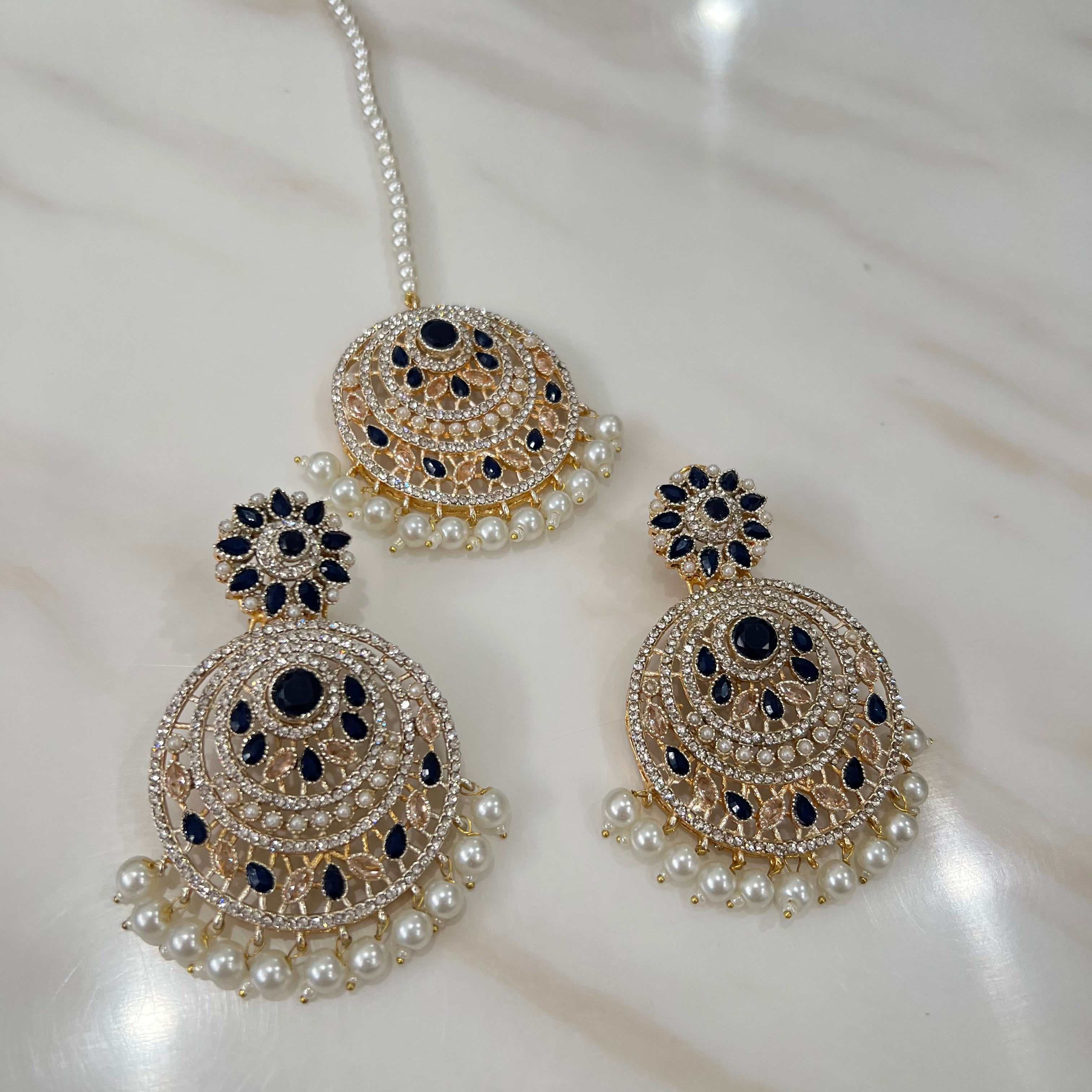 Soha Earring Tikka Set Navy Blue