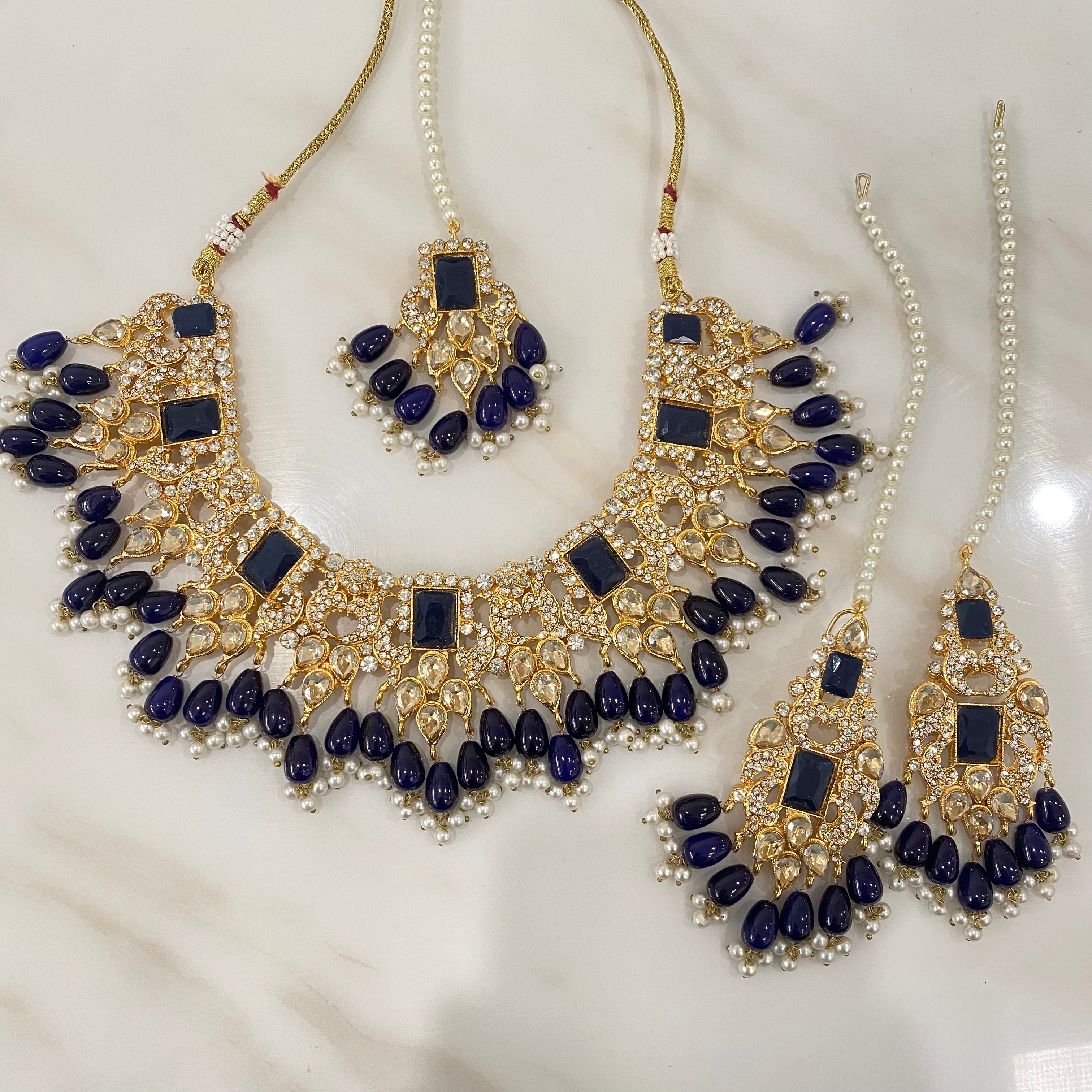 Kashf Necklace Set Navy Blue