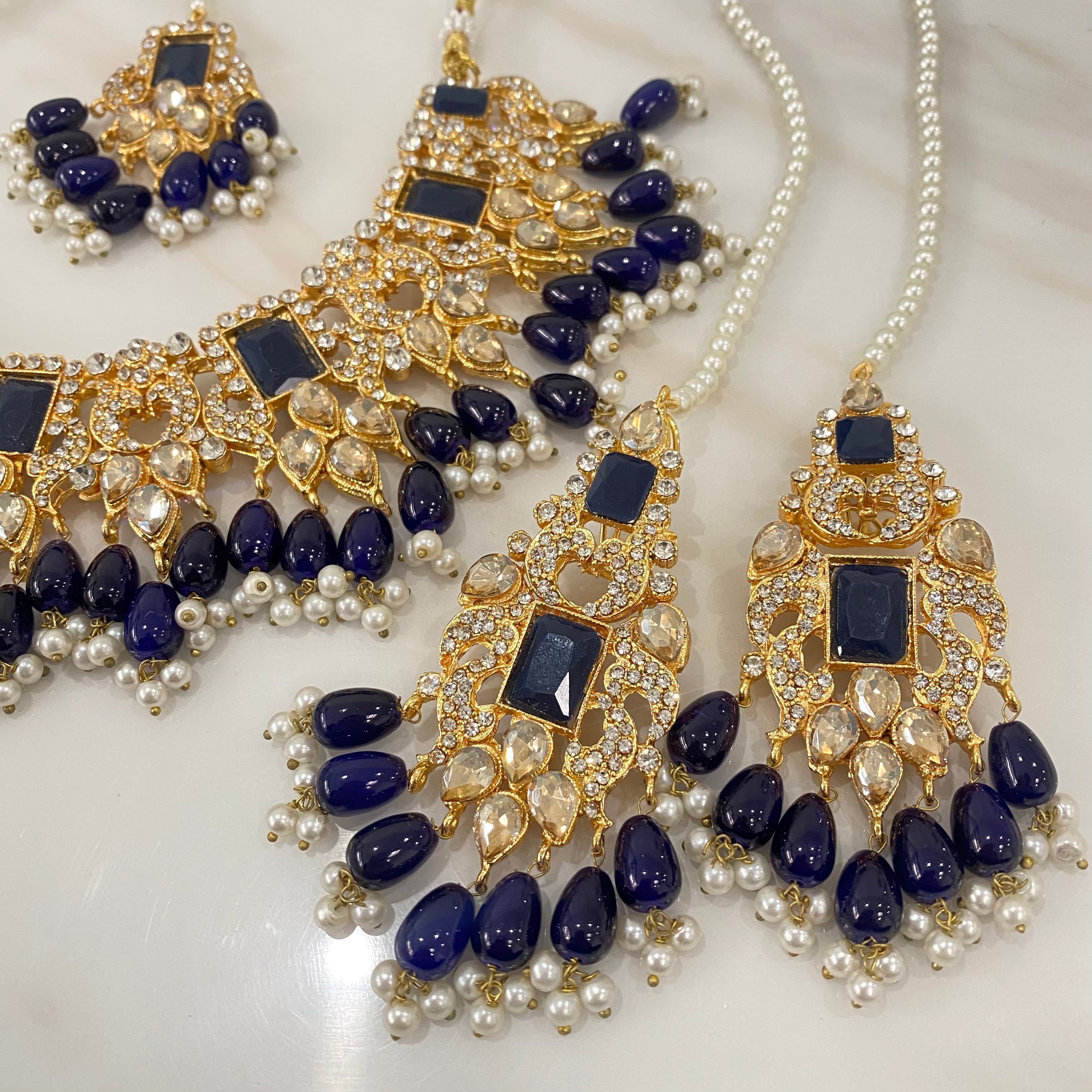 Kashf Necklace Set Navy Blue